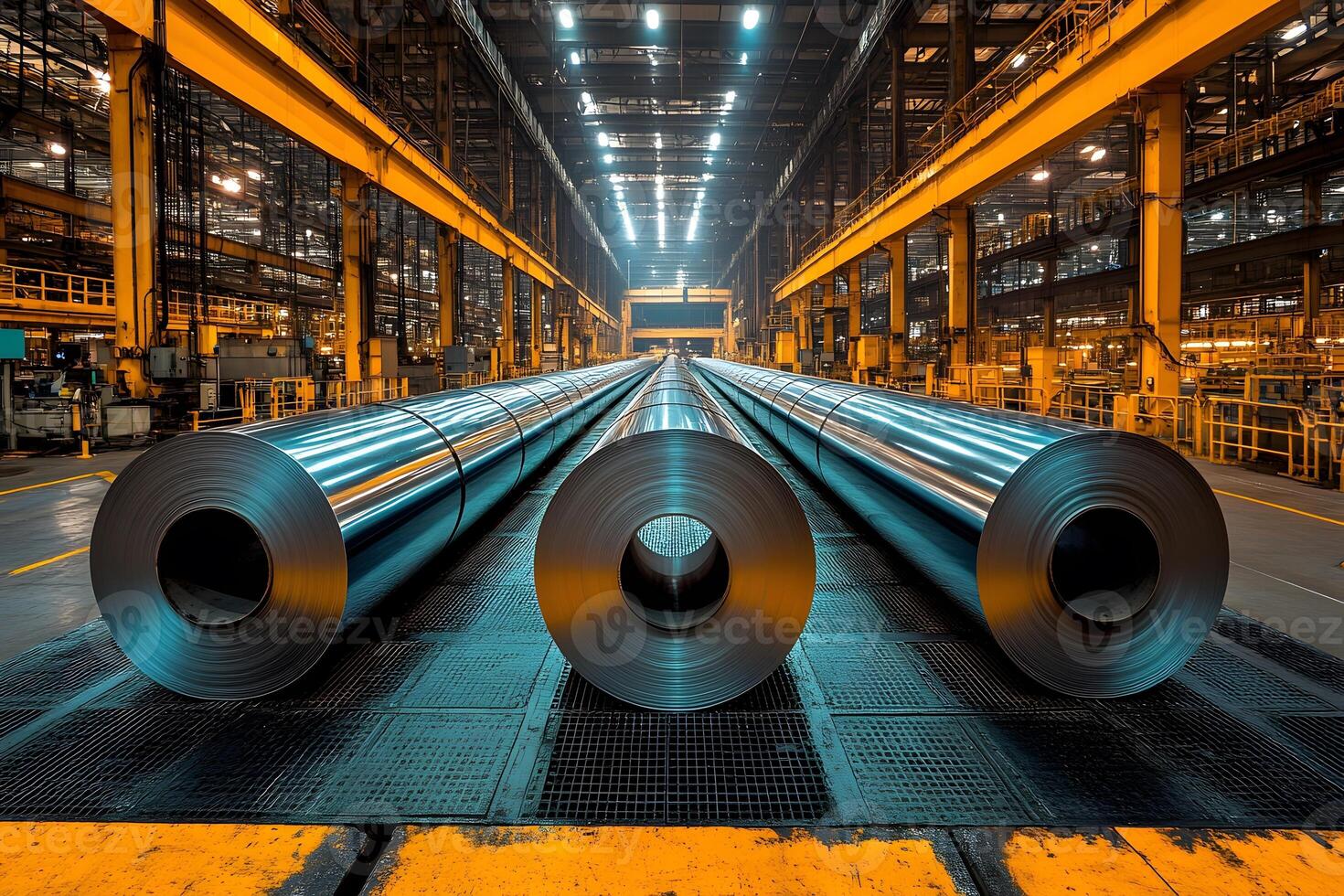 Industrial Steel Production - Rolled Steel Coils in a Factory Setting photo