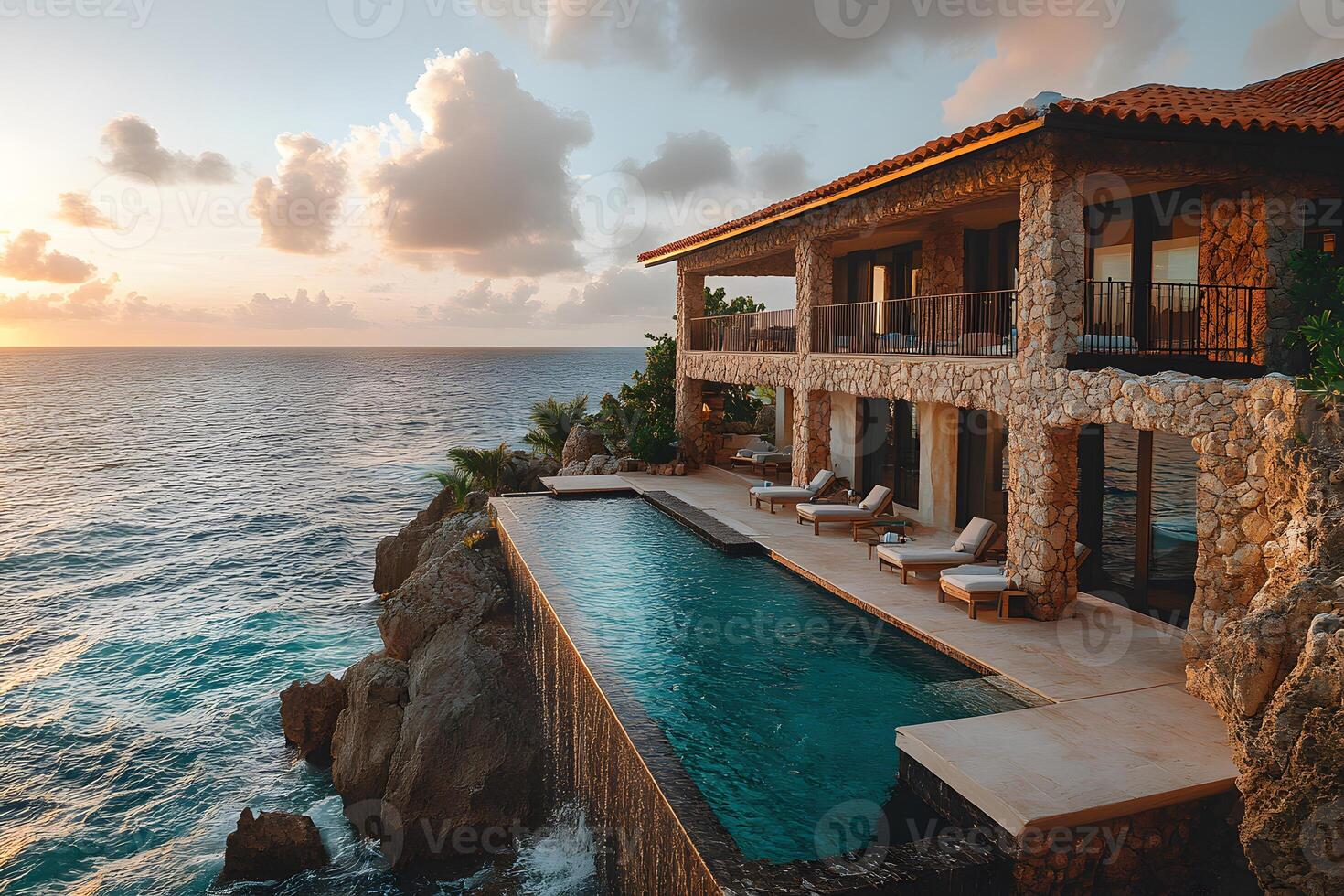 Luxury Oceanfront Villa at Sunset with Infinity Pool for Exclusive Getaways photo