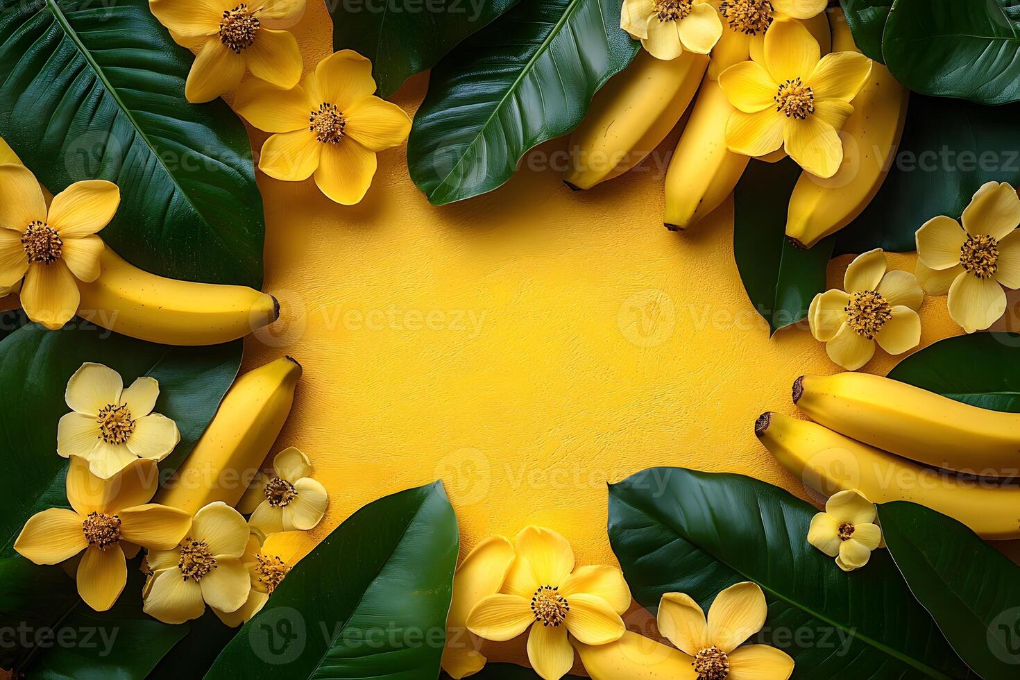 Tropical Summer Frame with Bananas and Yellow Flowers - Perfect for Organic Designs photo