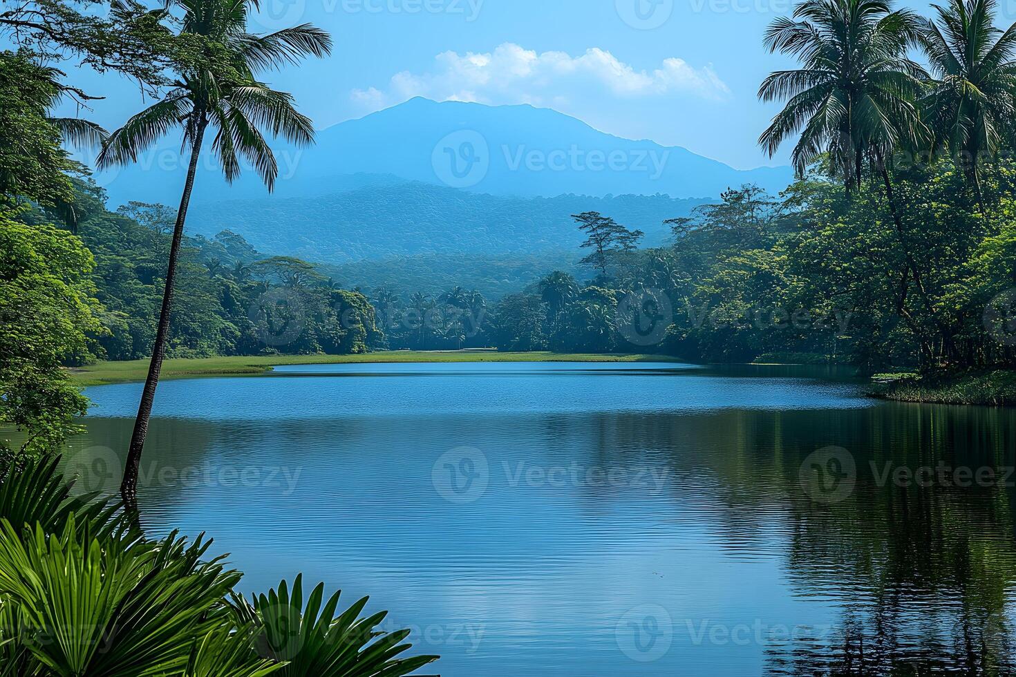 Tranquil Tropical Lake with Mountain View for Nature and Travel Design photo