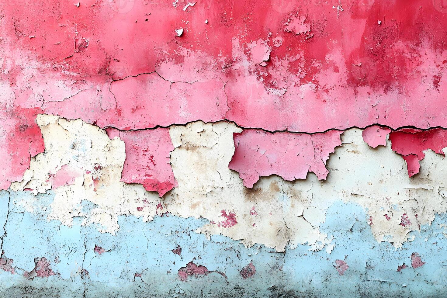 Weathered Textured Wall with Peeling Paint in Red and Blue Layers photo