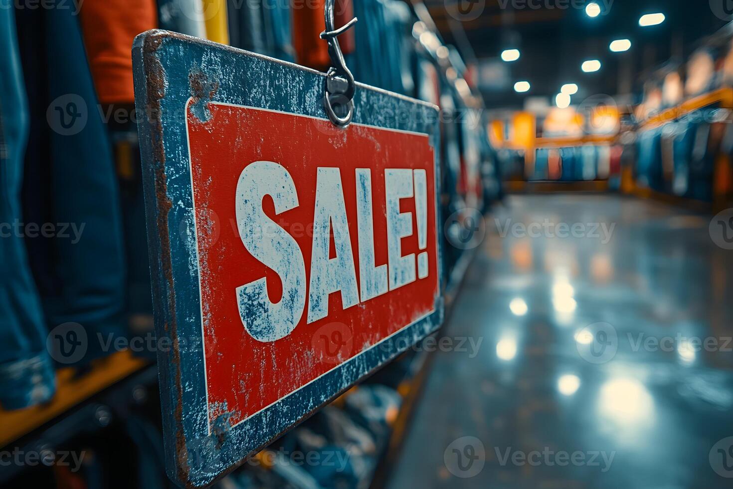 Retail Sale Sign in Fashion Store Aisle - Discount and Shopping Concept photo