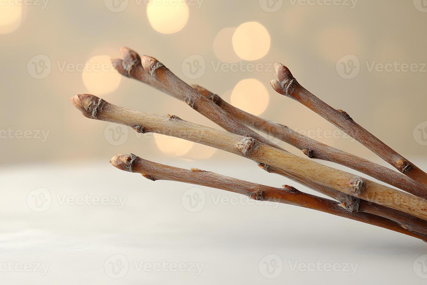 Minimalistic Composition of Bare Tree Branches Against Soft Bokeh Background photo