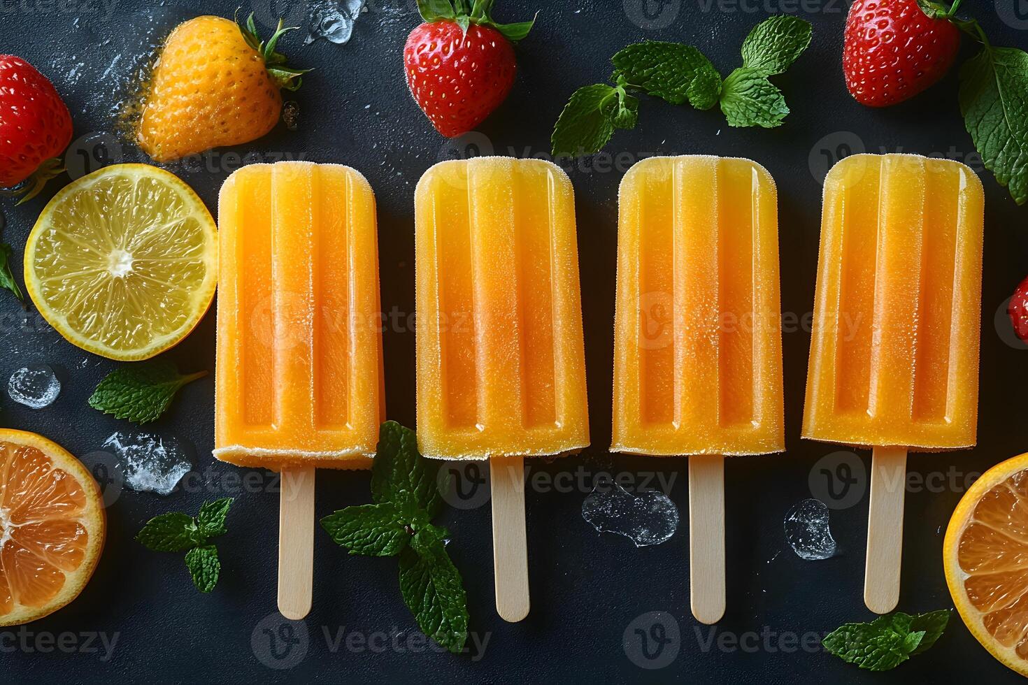 Refreshing Summer Citrus Popsicles with Fresh Strawberries and Mint photo