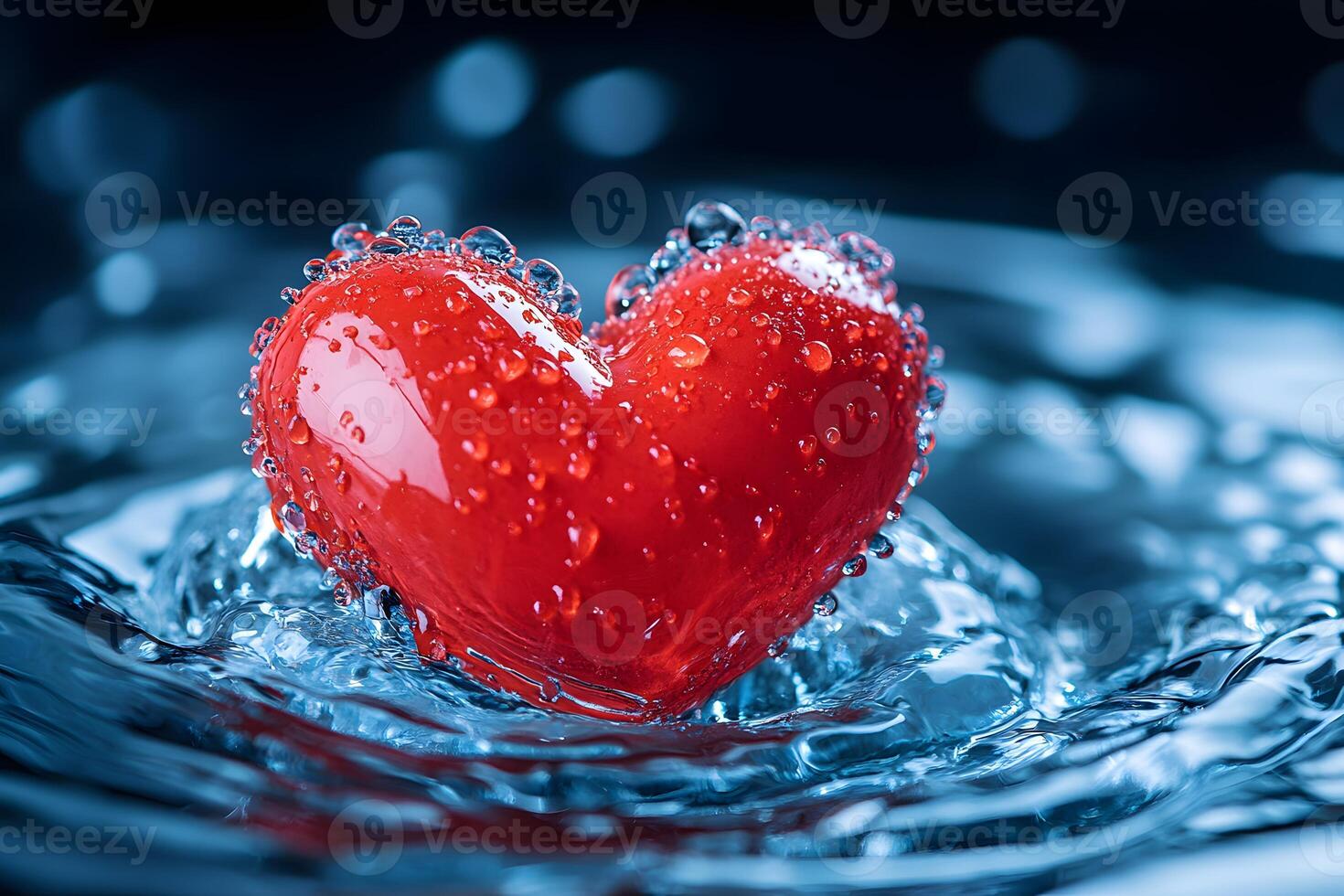 Vibrant Red Heart Splashing in Water with Droplets for Valentine's or Love-Themed Design photo