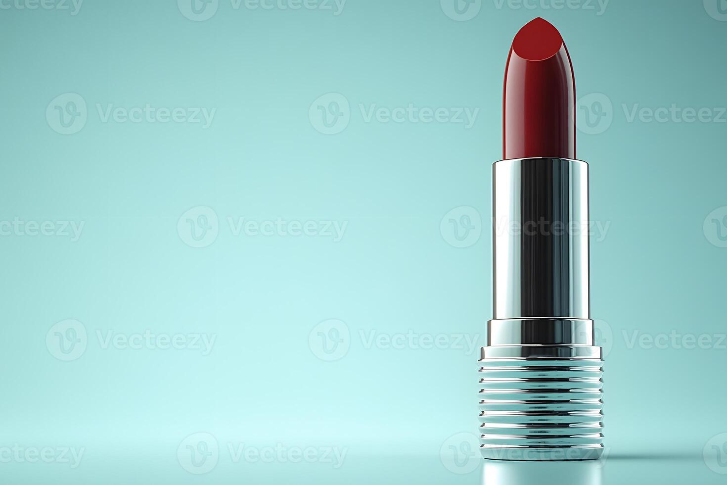 Elegant Red Lipstick on Minimalist Turquoise Background for Beauty Branding and Design photo