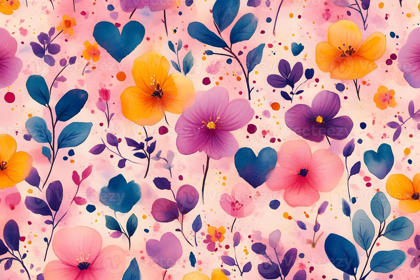 Vibrant Floral and Heart Pattern for Spring Celebration Design photo