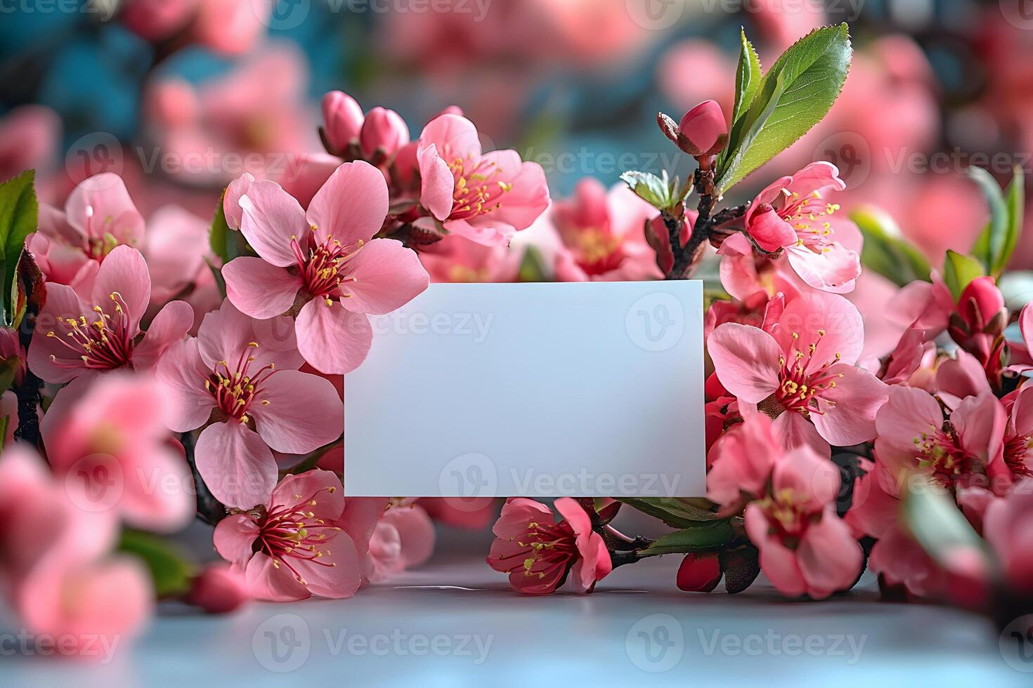 Spring Blossoms and Blank Card for Floral Greeting Design photo