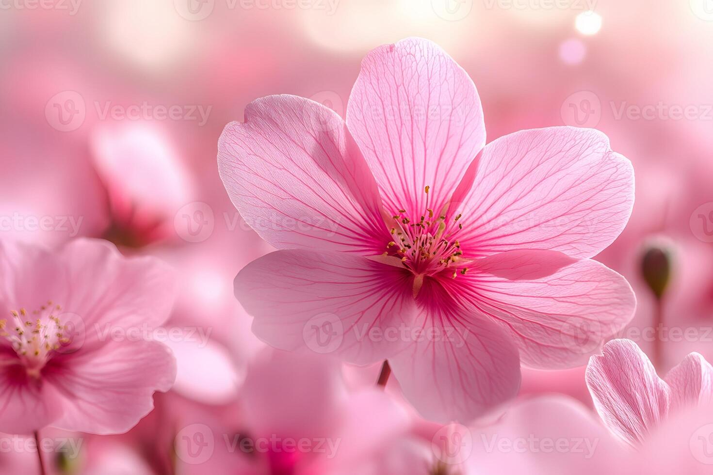 Springtime Blossom Beauty Close-Up of Pink Cherry Blossoms in Full Bloom photo