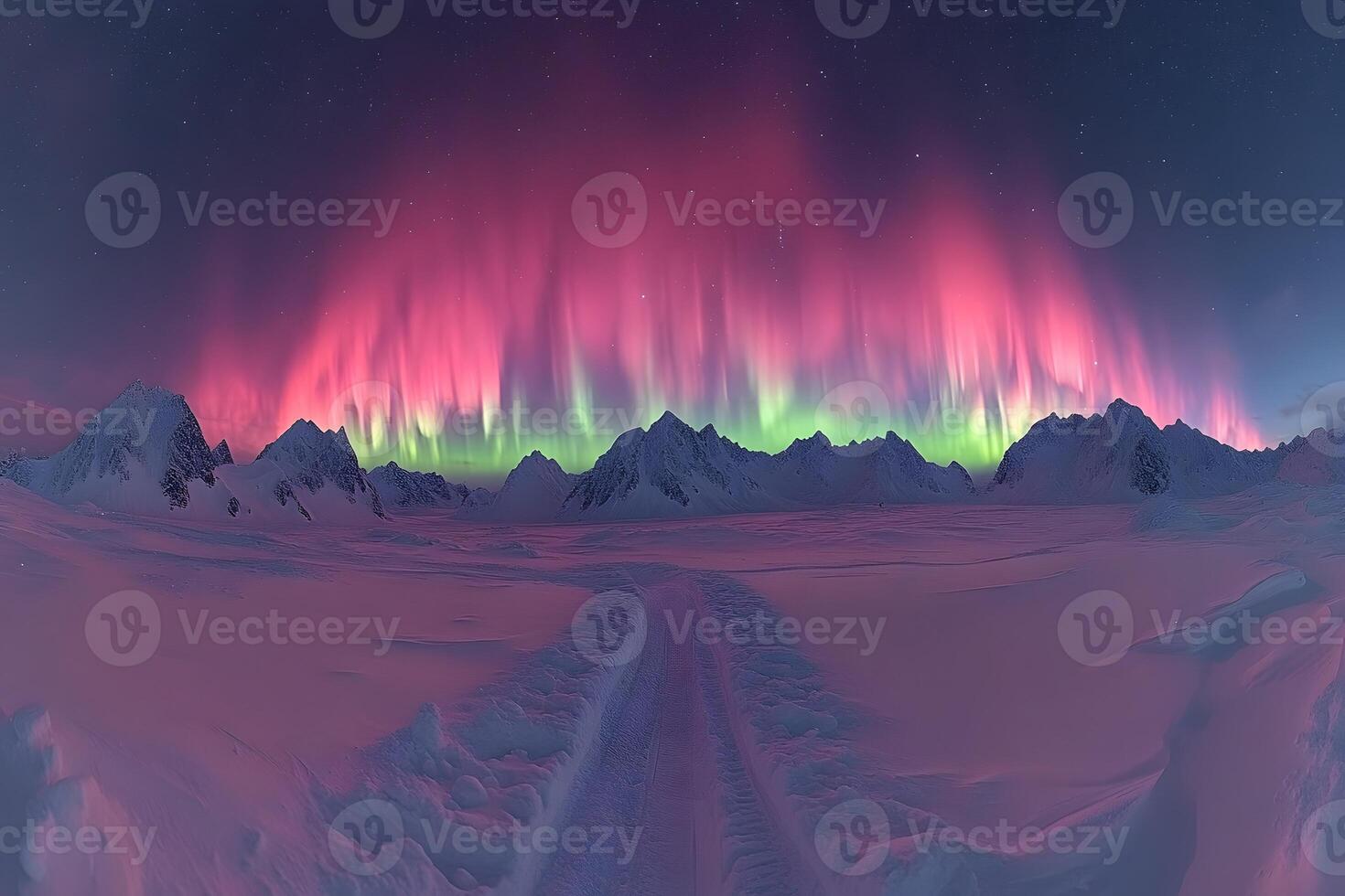 Breathtaking Arctic Aurora Borealis Over Snowy Mountain Landscape photo
