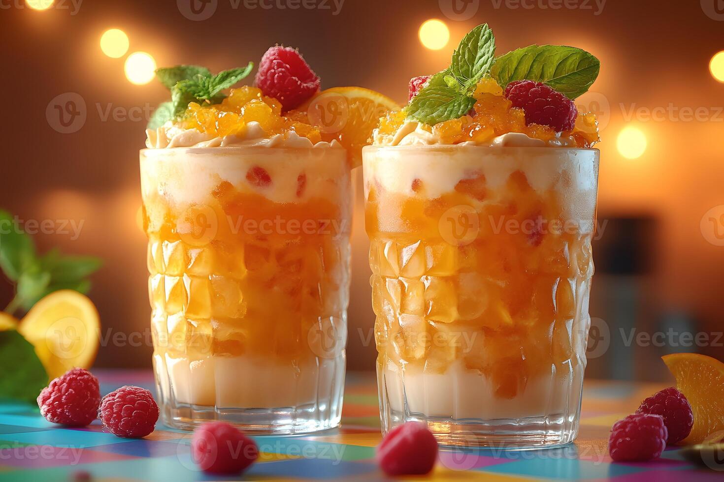 Refreshing Summer Citrus Delight with Mint and Raspberry Garnish for Beverage Inspiration photo