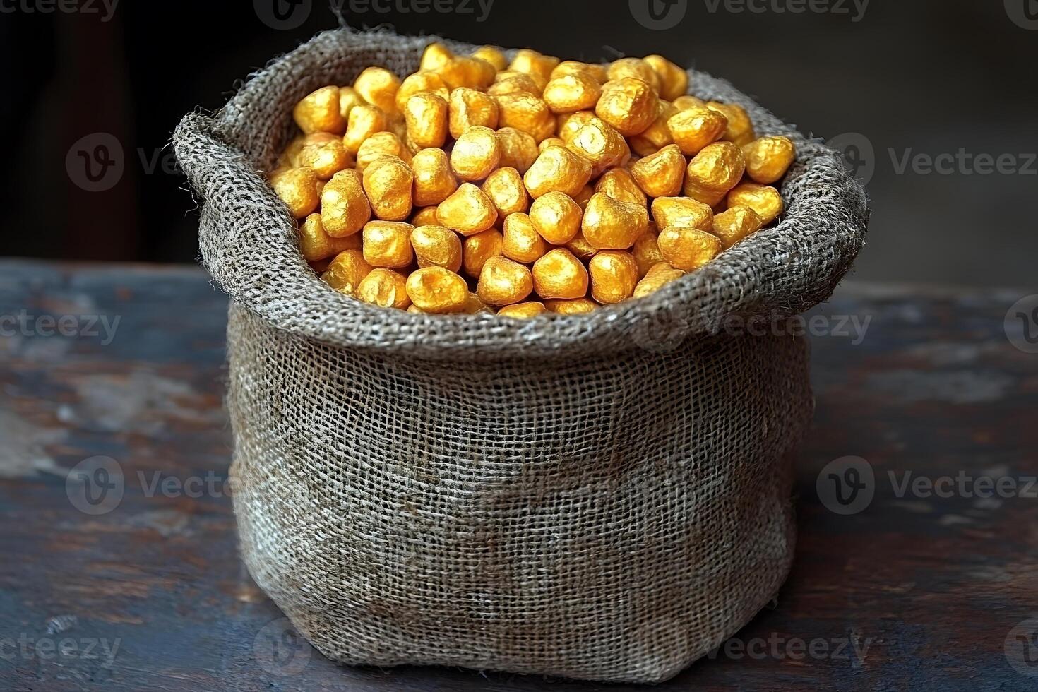 Burlap Sack Filled with Shiny Gold Nuggets for Wealth and Investment Concepts photo
