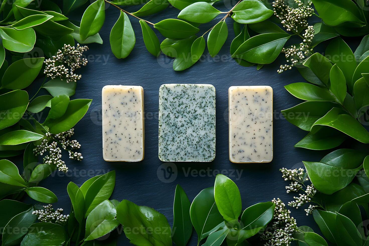Natural Handmade Soap Bars with Greenery for Spa and Wellness Design photo