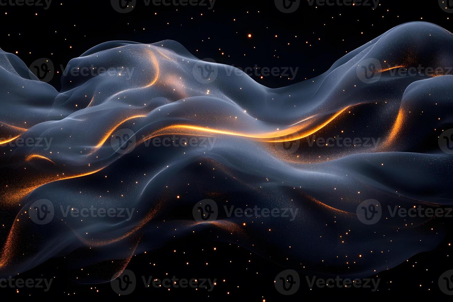 Abstract Cosmic Waveforms with Fiery Accents in a Starry Night Theme for Digital Art and Background Design photo