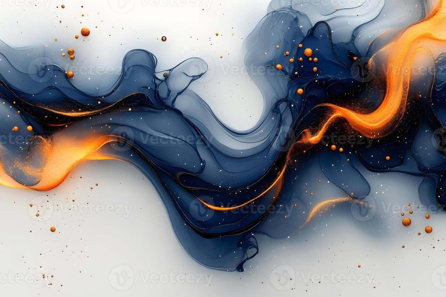 Abstract Fluid Art with Dark Blue and Gold Flow for Modern Design photo