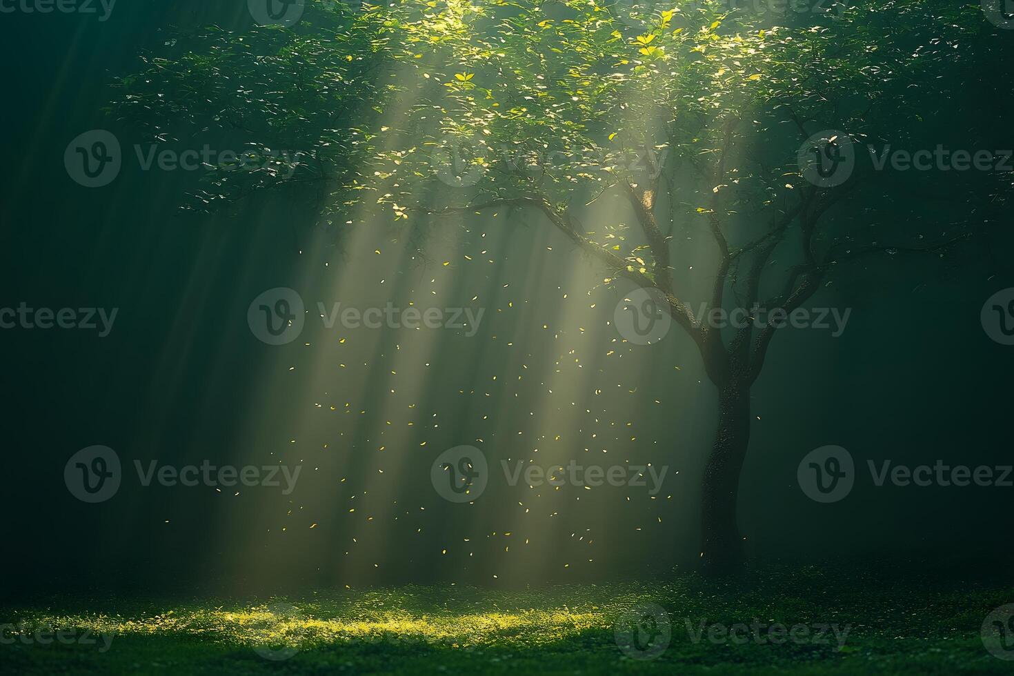 Enchanting Forest Tree in Sunlit Glow for Nature-Inspired Tranquility photo