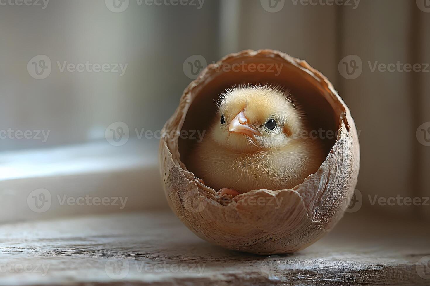 Adorable Chick in Eggshell - Springtime New Beginnings and Renewal Concept photo