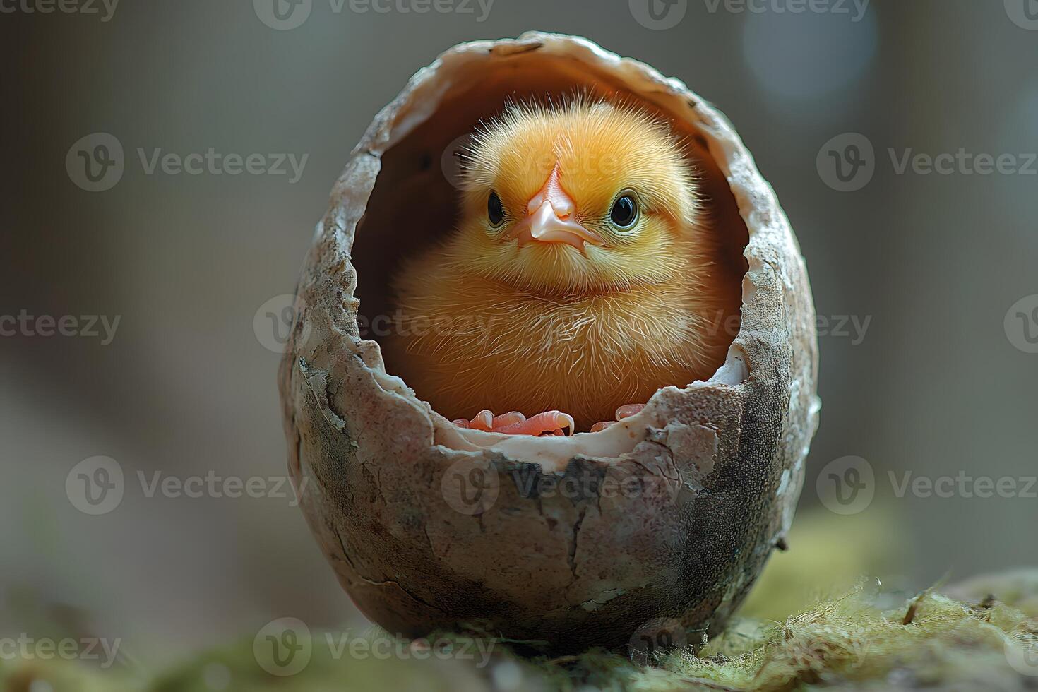 Adorable Fuzzy Chick Resting in Eggshell - Symbol of New Beginnings and Springtime photo