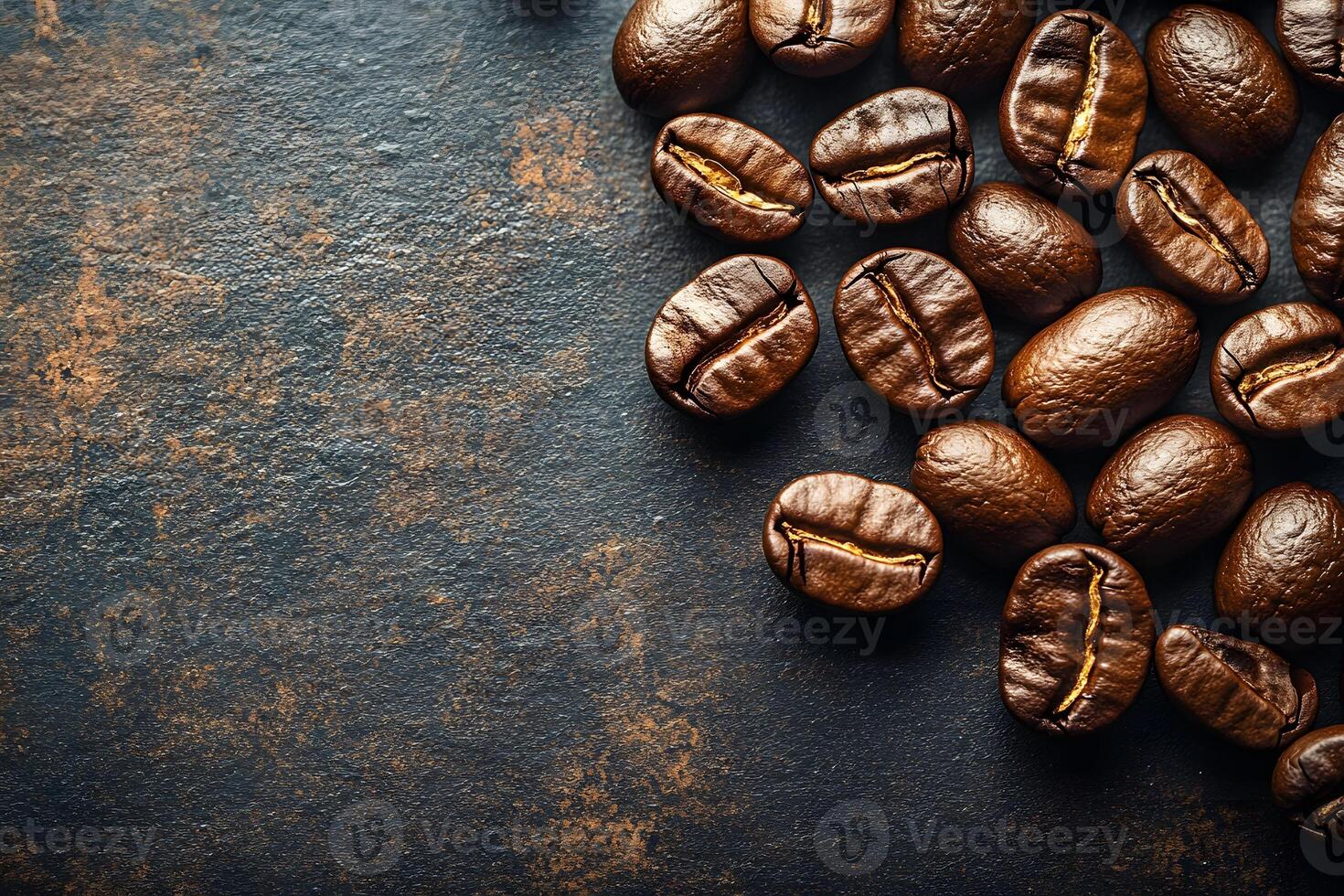Roasted Coffee Beans on Rustic Surface for Cafe Decor or Culinary Design photo
