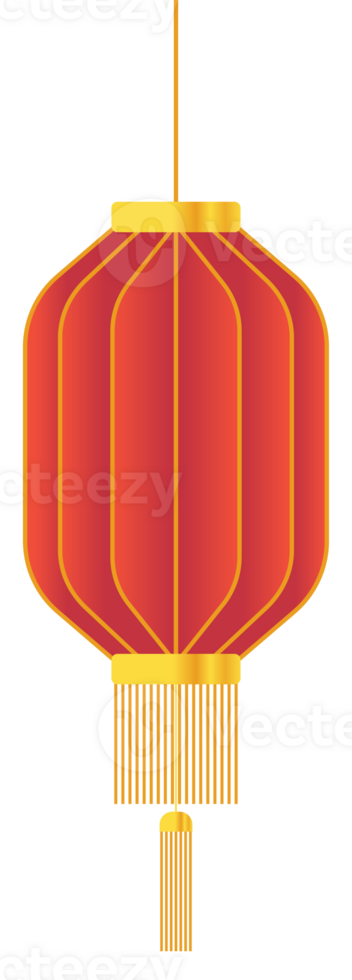 Red Gradient Octagonal Chinese Lantern with Two Levels of Gold Rope png