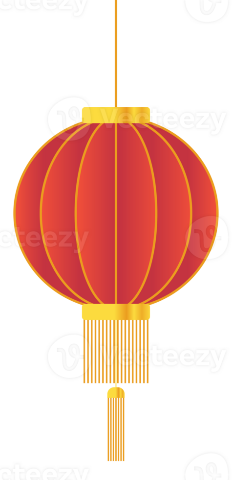 Circle Red Chinese Lantern with Two Levels of Gold Rope png