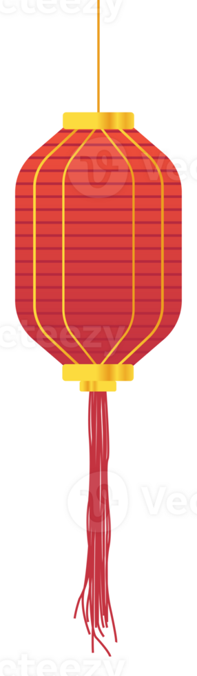 Red Octagonal Detailed Chinese Lantern with Red Long Rope png