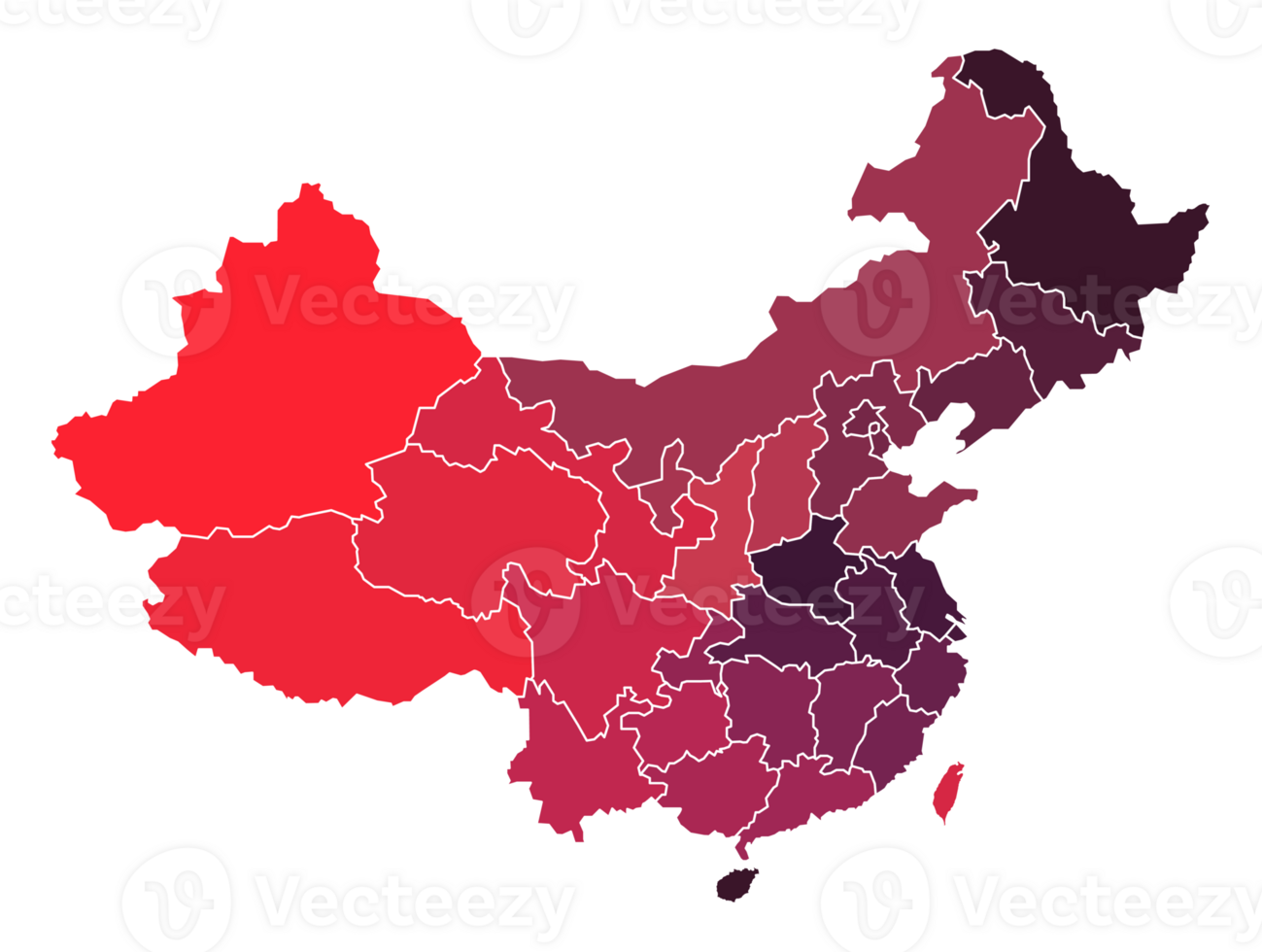 China Maps with Red Monochrome Color for District Borders png