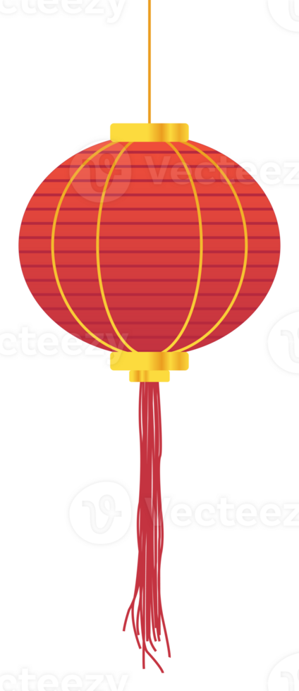 Red Oval Detailed Chinese Lantern with Red Long Rope png