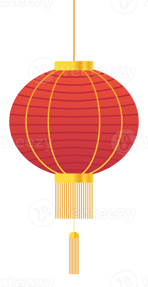 Detailed Line Oval Red Chinese Lantern with Two Levels of Gold Rope png