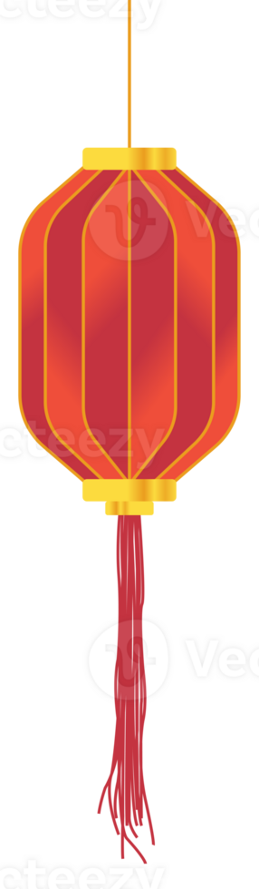 Red Gradient Octagonal Chinese Lantern with Red Long Rope png