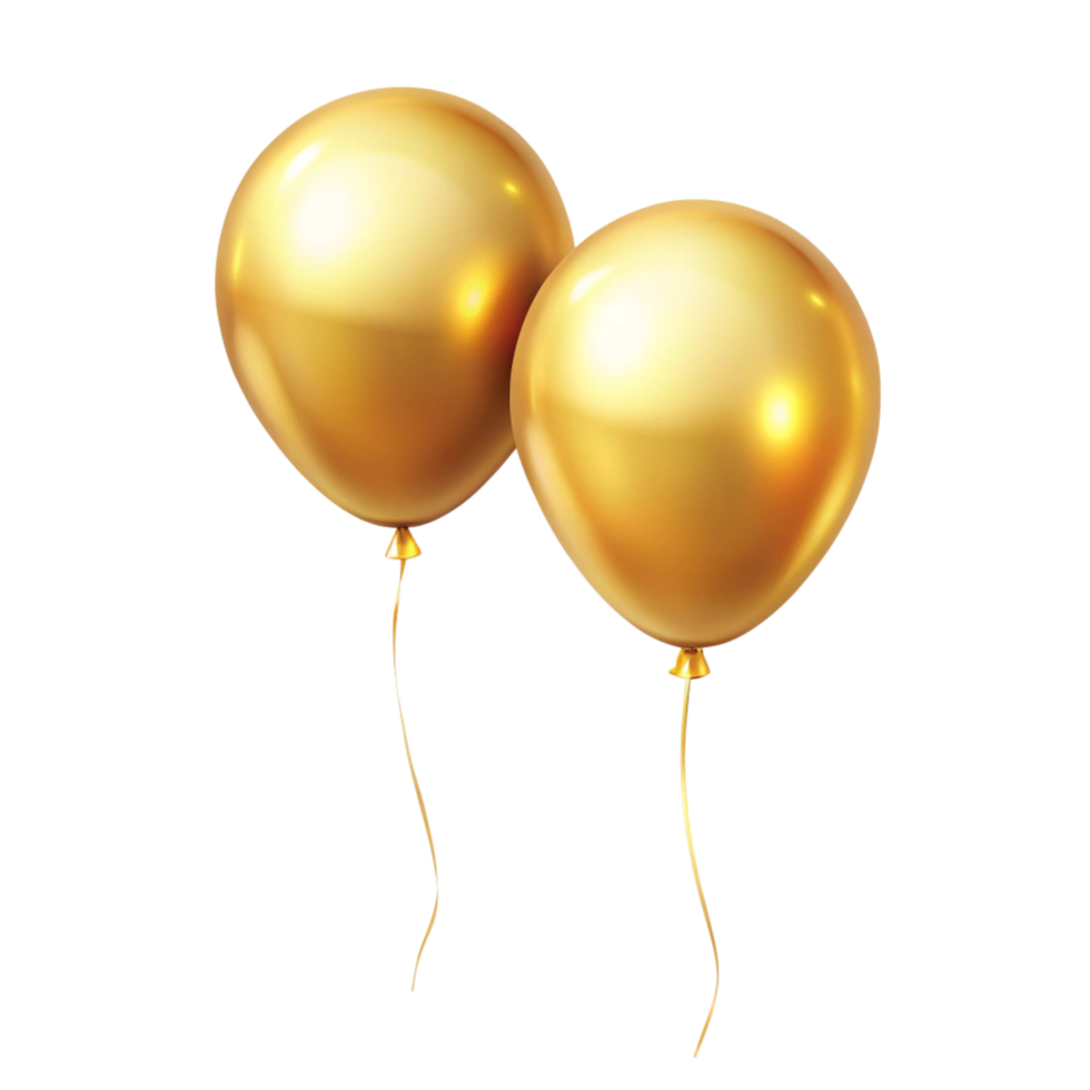 two golden balloons isolated on transparent background png