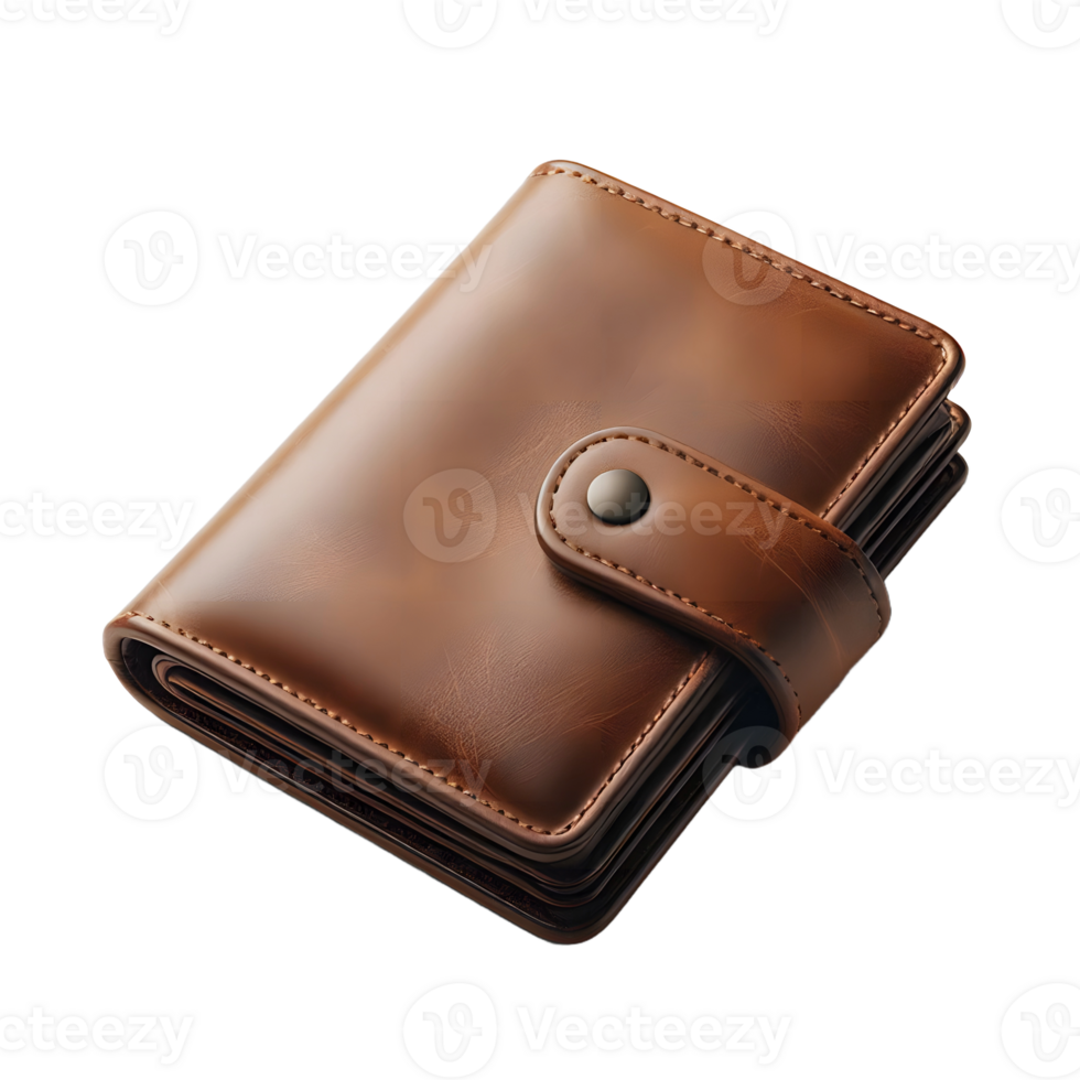 A brown leather wallet with a button png