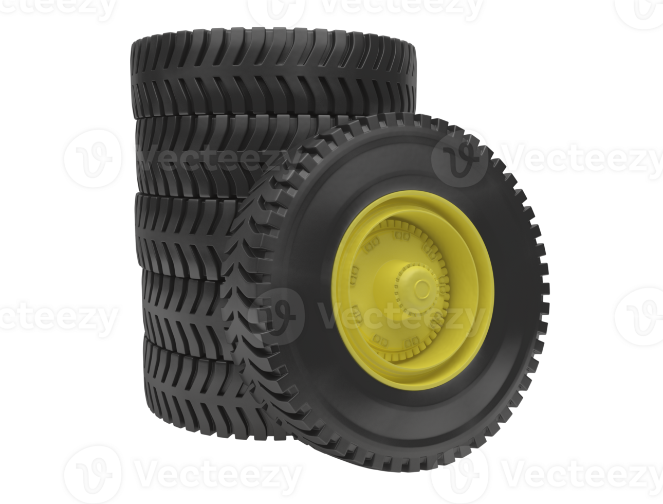 A stack of tires with yellow rims png