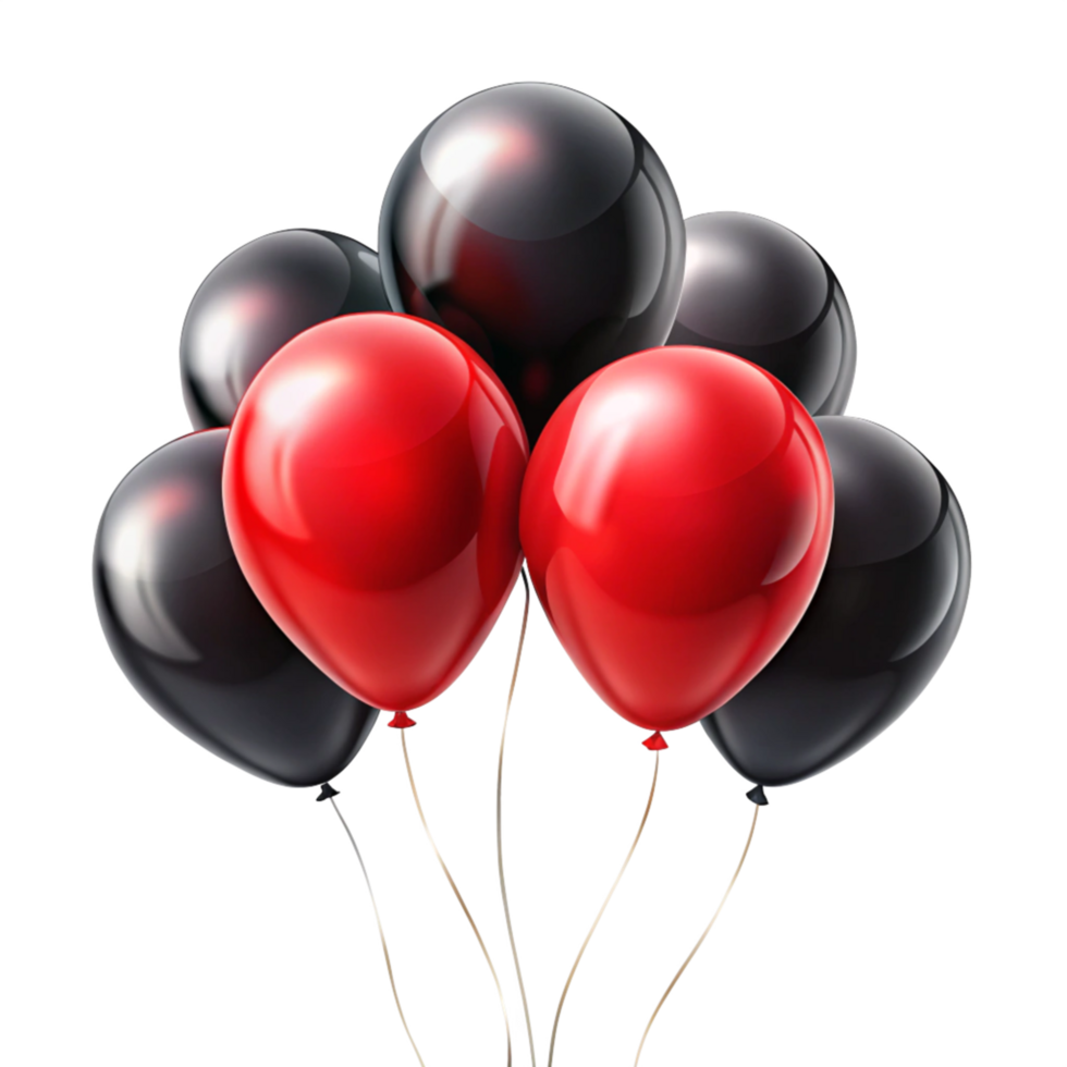 red and black 3d balloons isolated on transparent background png