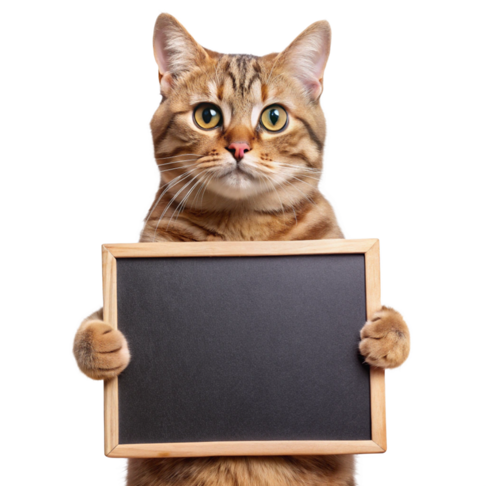 brown cat holding sign board isolated on transparent background png