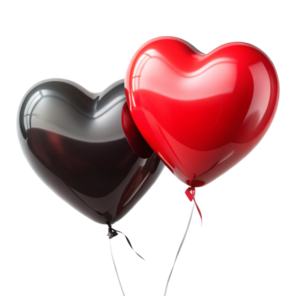 two red and black heart shape 3d balloons isolated on transparent background png