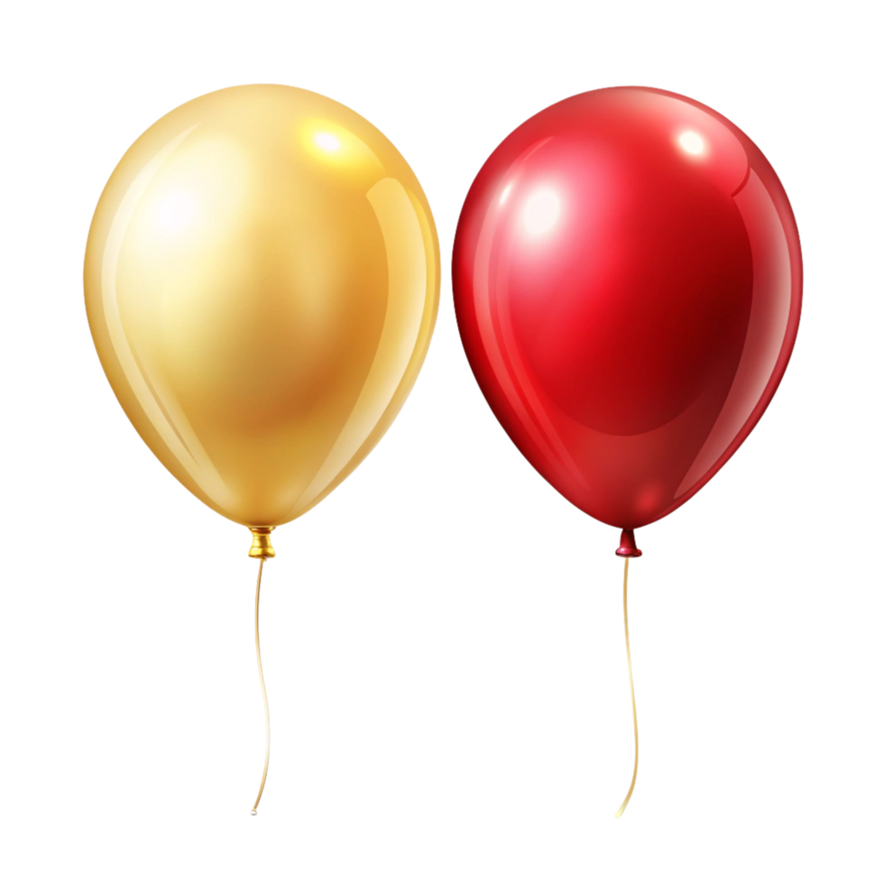 golden and red 3d balloons isolated on transparent background png