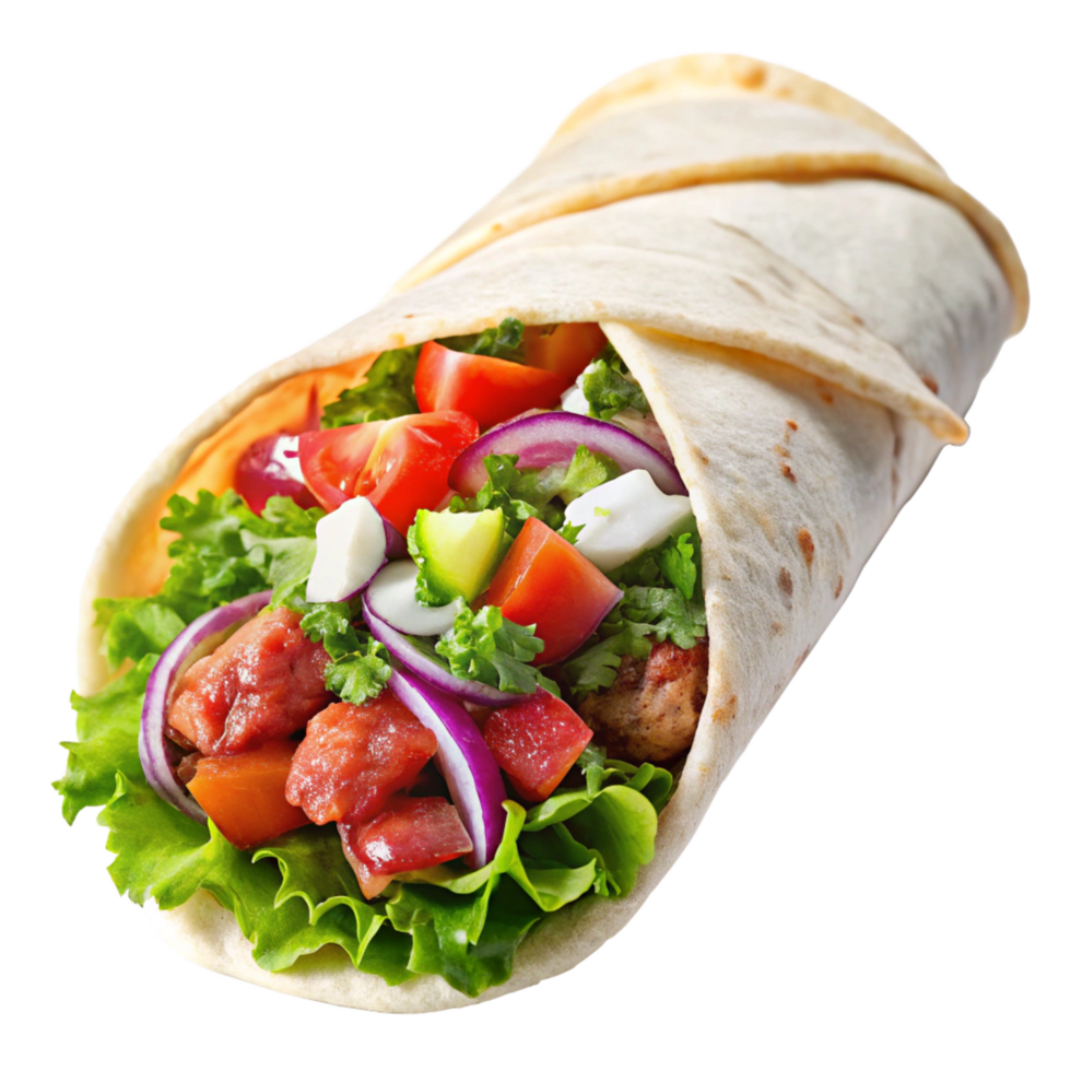 chicken hot and spicy shawarma isolated on the transparent background png