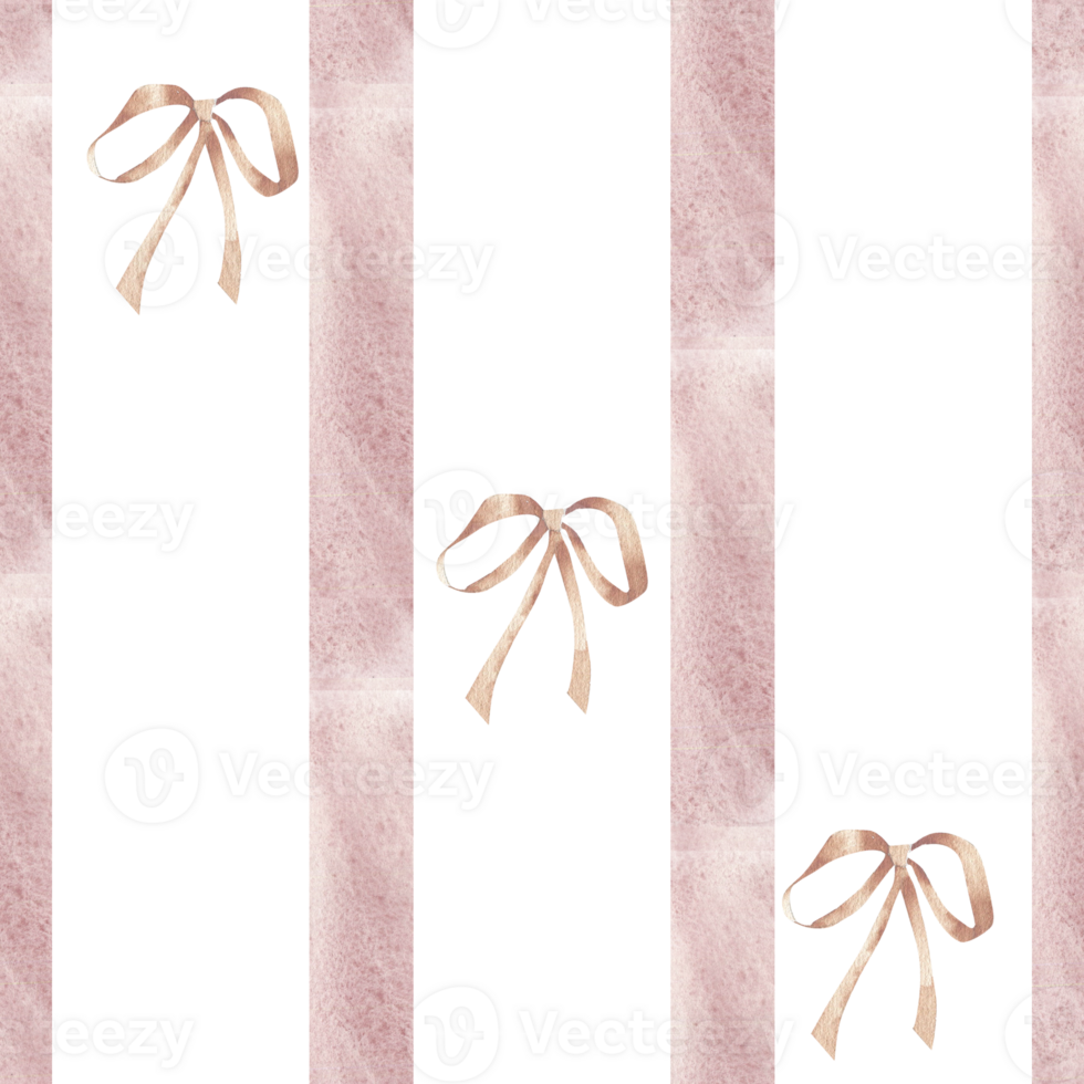 Pink stripes with cute coquette bows watercolor seamless pattern. Geometric abstract background with pastel strokes for Valentines, romantic , women's day textile, packing, wallpaper design png