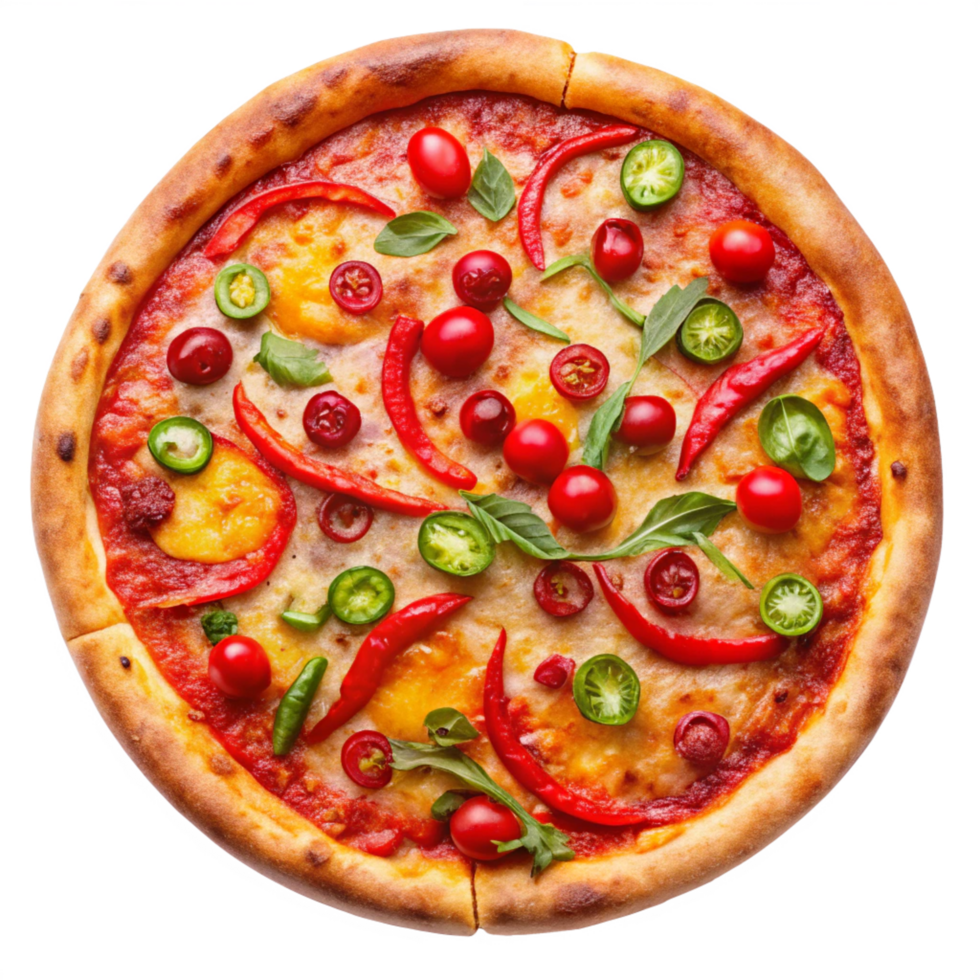 top view pizza hot and spicy isolated on transparent background png