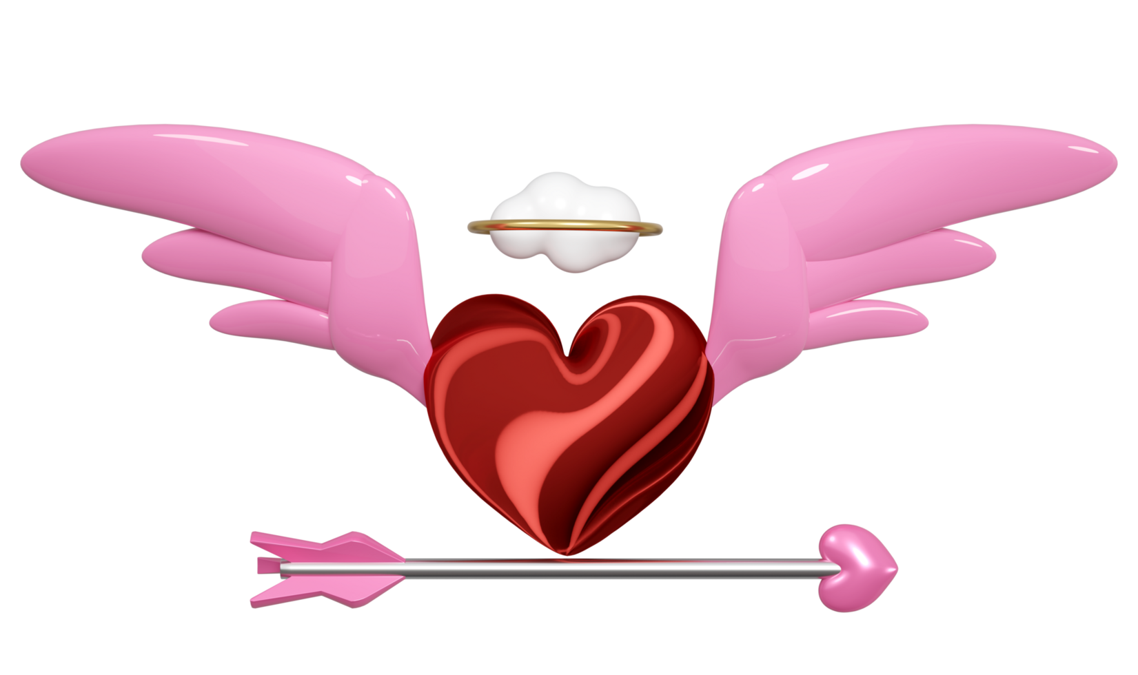 3d red heart wings flying with arrow, cloud, ring isolated. Happy valentine's day concept, 3d illustration render png