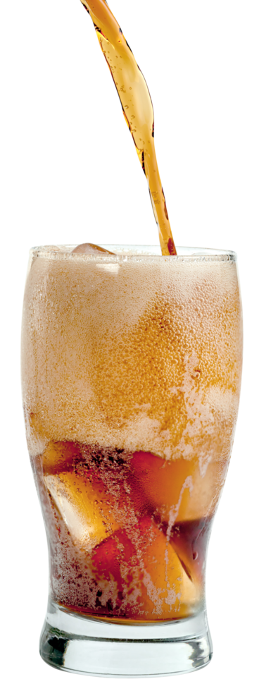 cola water and ice cubes in glass transparent isolated png