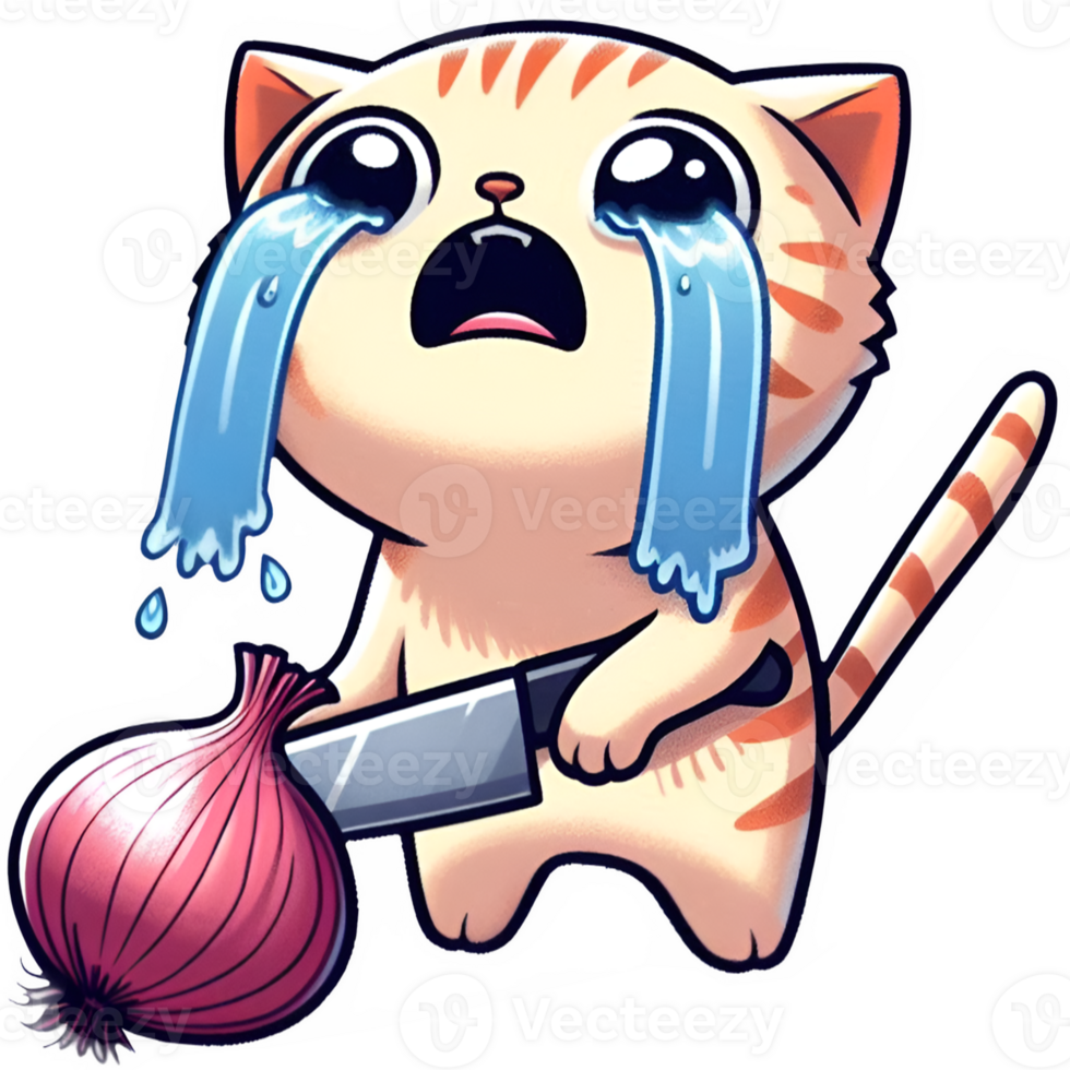 Funny Cat slices an onion png