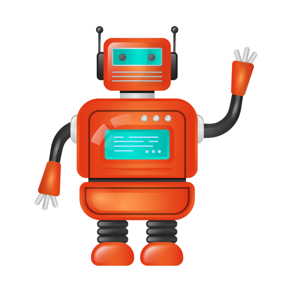 red robot with pointing hand png