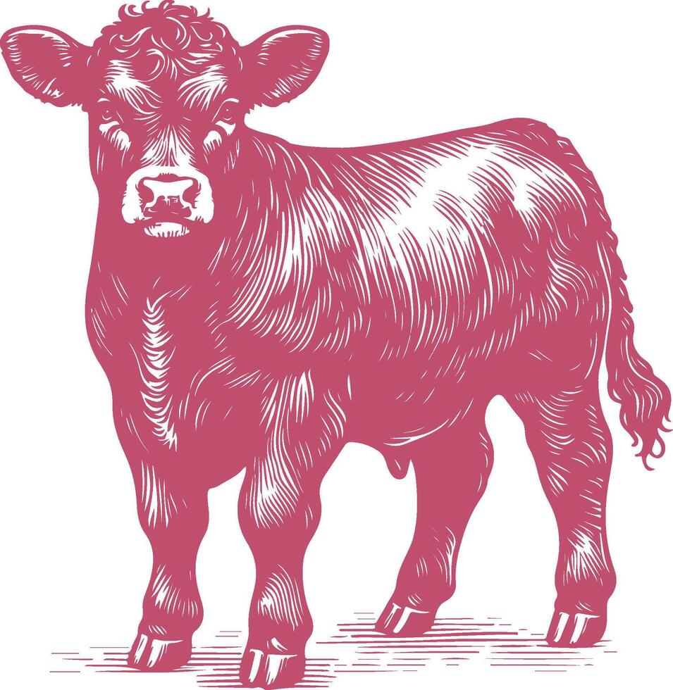 Rustic Vintage Dexter Cattle Drawing with Detailed Hand Crafted Farm Artwork vector