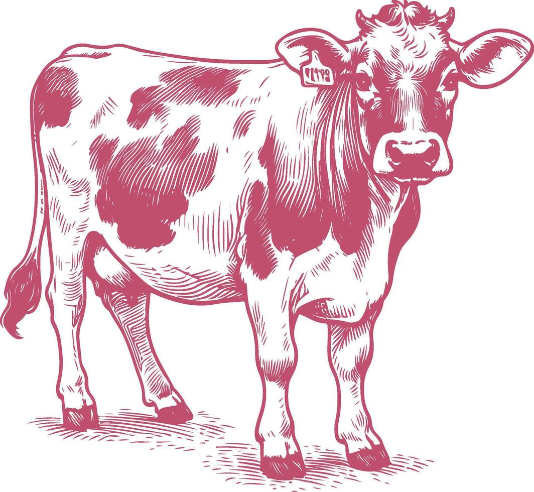 Rustic Vintage Jersey Cattle Illustration with Detailed Hand Drawn Farm Style vector