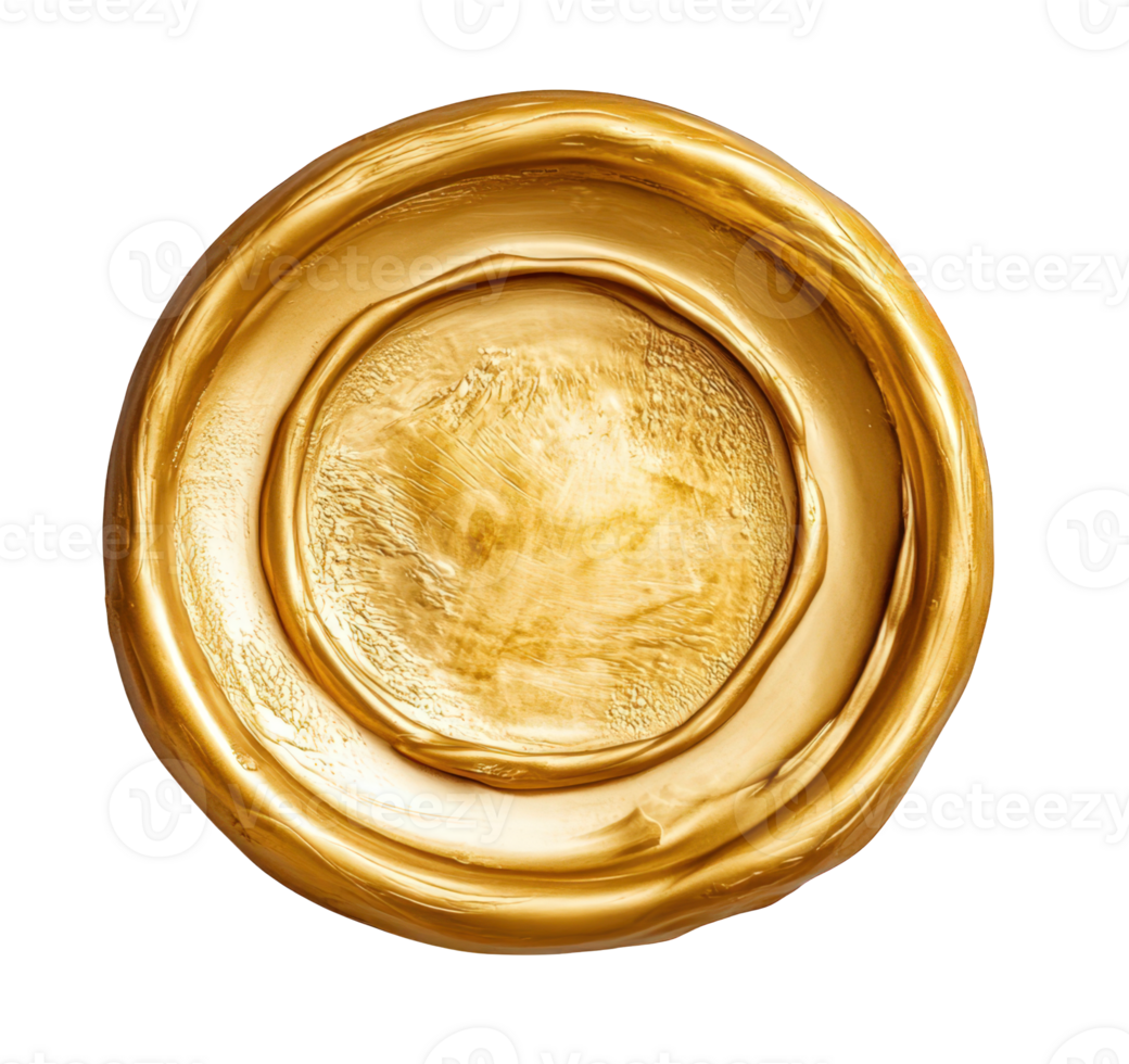 Round golden empty seal wax certificate with copy space, isolated on transparent background, providing authenticity and prestige png