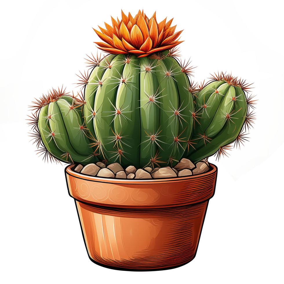 Cactus plant in pot on transparent background png
