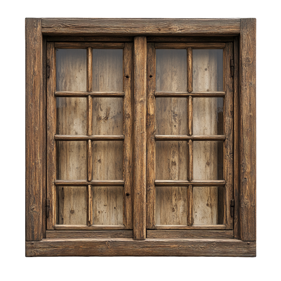 A wooden window with two panes of glass png