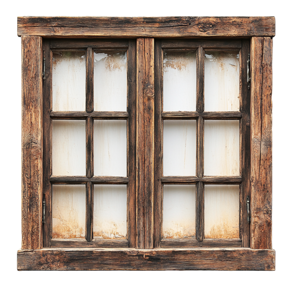 An old window with a wooden frame and glass png